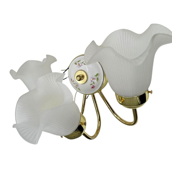 Victorian Underwriters 3 Arm Tulip Light Wall Sconce Lamp Floral Porcelain VTG - Picture 1 of 16